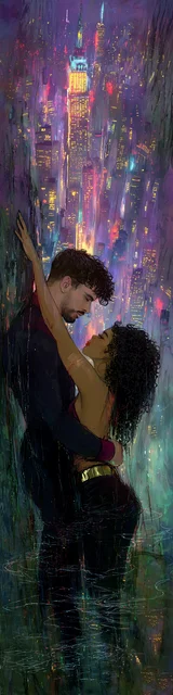 Free dark romance bookmark featuring a couple in soft light spray rain